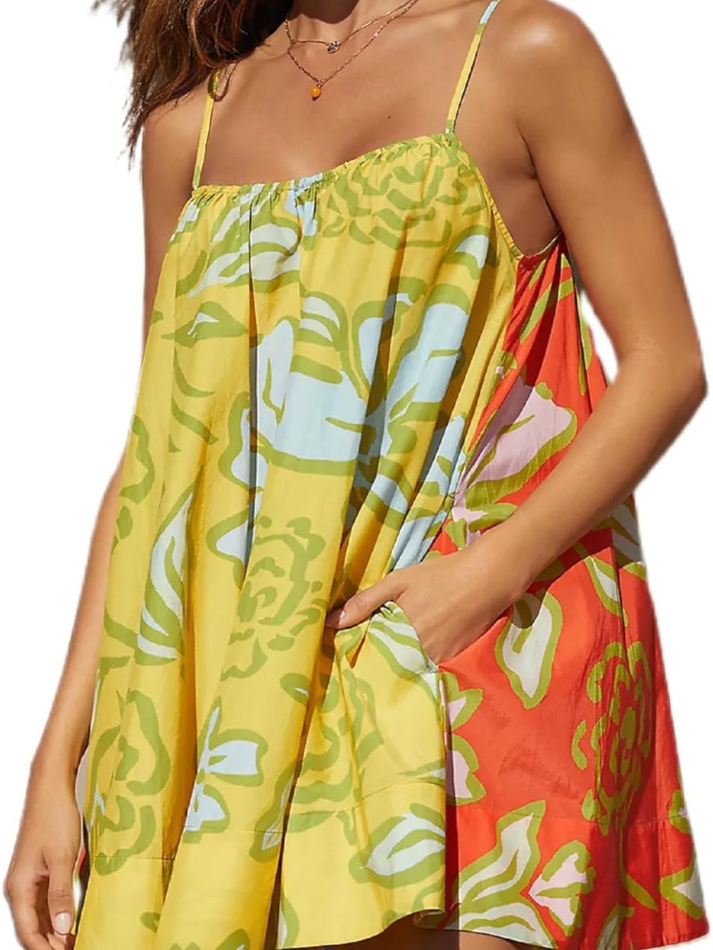 Bright Floral Spaghetti Strap Swing Dress - NWOT small
